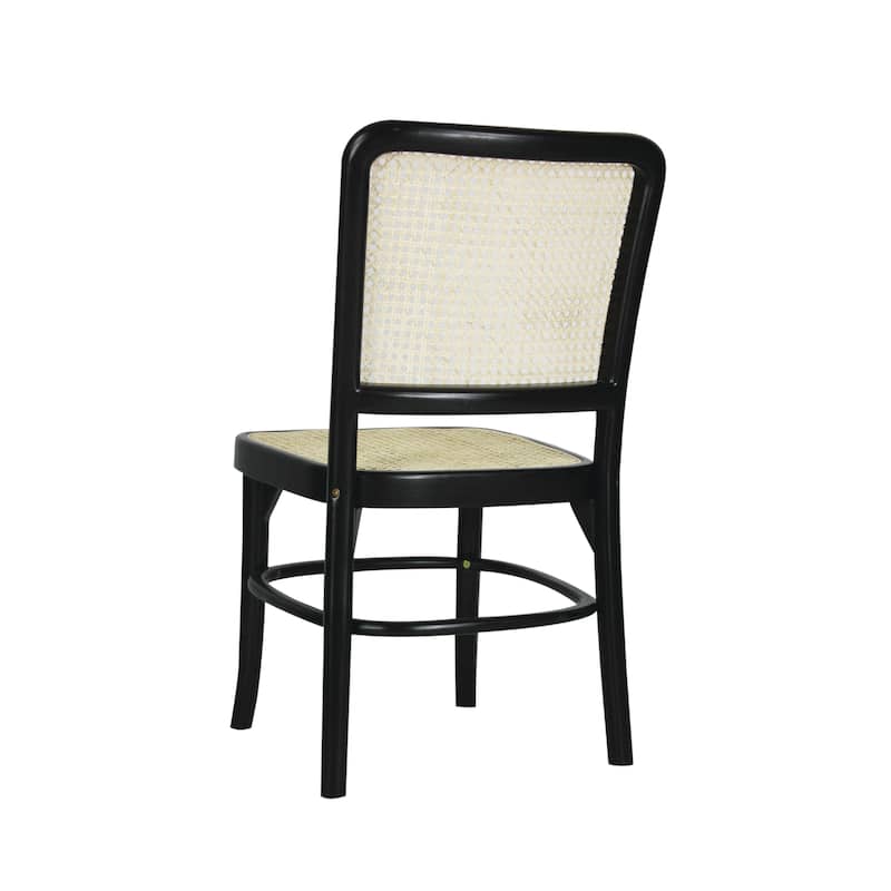 Cukor Mid-Century Vintage Wood Rattan Dining Chair, Natural (Set of 2) by JONATHAN Y