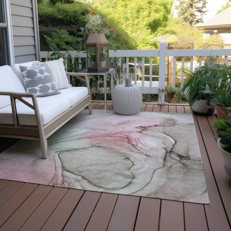 Alfito Contemporary Abstract Weather Resistant Blended Style Outdoor Rug - 8' X 10'