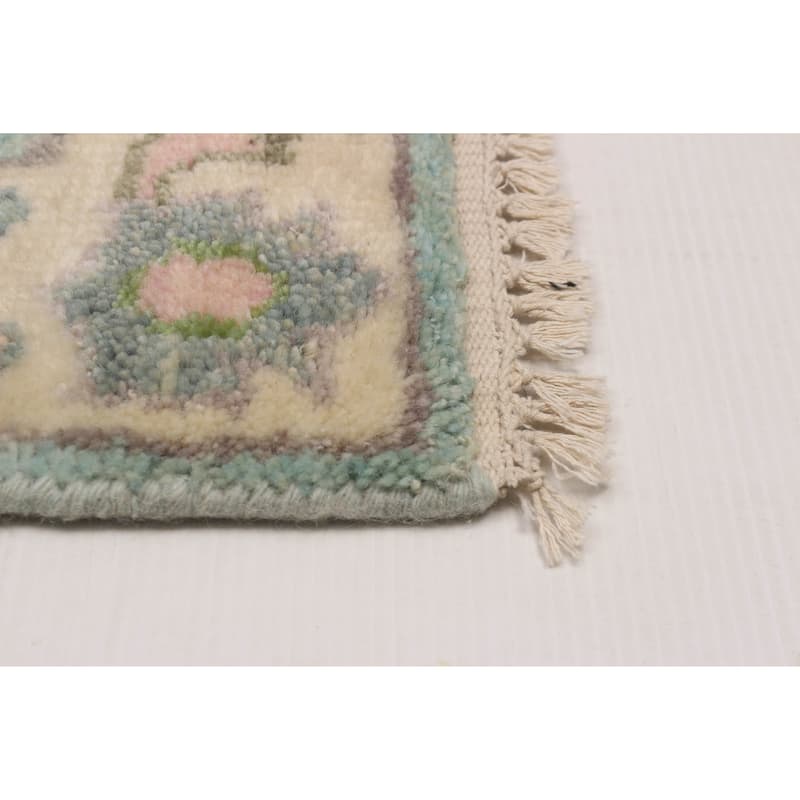 ECARPETGALLERY Hand-knotted Modern Oushak Aqua Wool Rug - 2'5 x 11'8