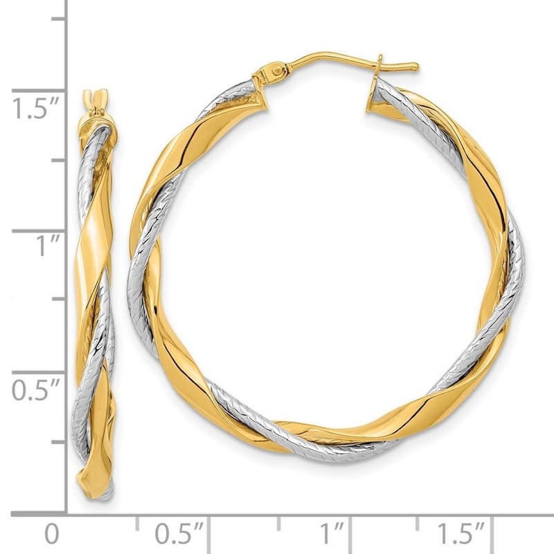 Curata 14k Two tone Gold Polished Rope Twisted Hoop Earrings 36.5x3.3mm