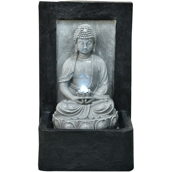 slide 2 of 9, Hanover 24-In. Buddha Wall Statue Indoor or Outdoor Garden Fountain with LED Lights for Patio, Deck, Porch
