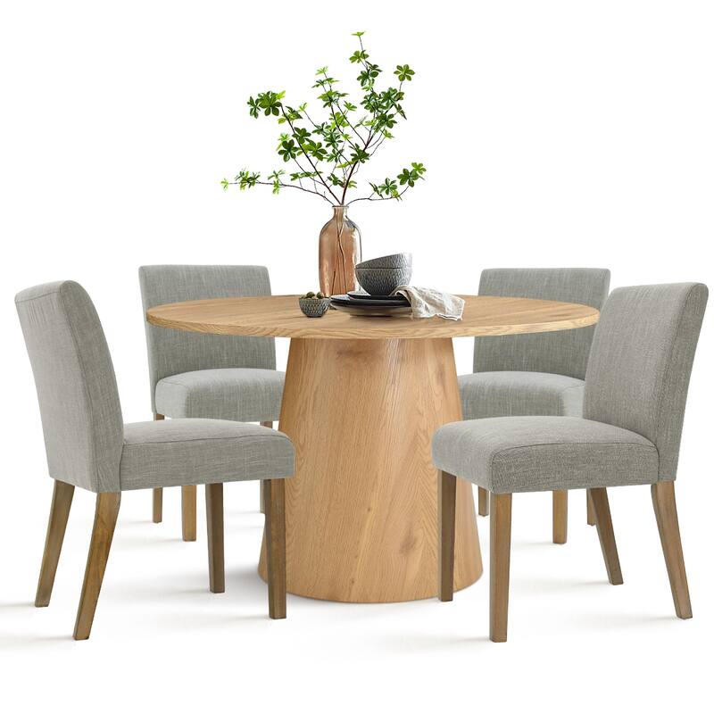 5-Piece Round Dining Set with Pedestal Table and Upholstered Chairs