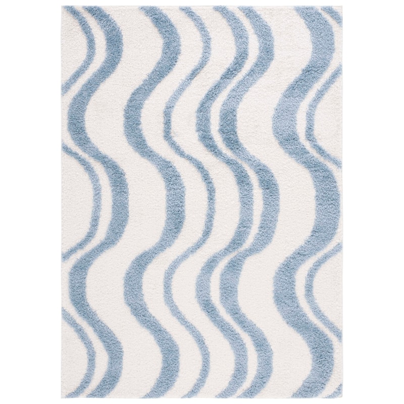 SAFAVIEH Norway Shag Betha 1.2-inch Thick Rug - 9' x 12' - Blue/Ivory