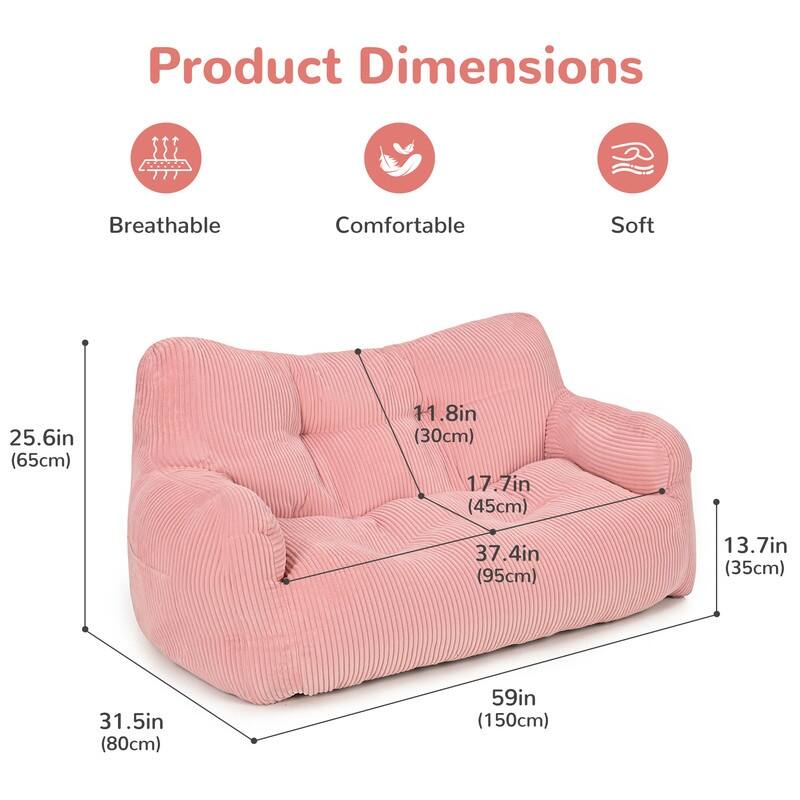 Pamapic Bean Bag Chair, Double Seater Corduroy Lazy Sofa