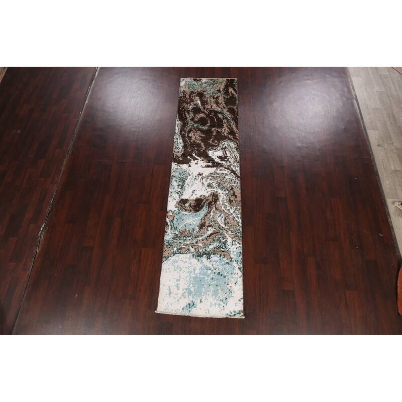 Wool/ Silk Abstract Artistic Modern Oriental Runner Rug Hand-knotted - 2'6" x 10'1"