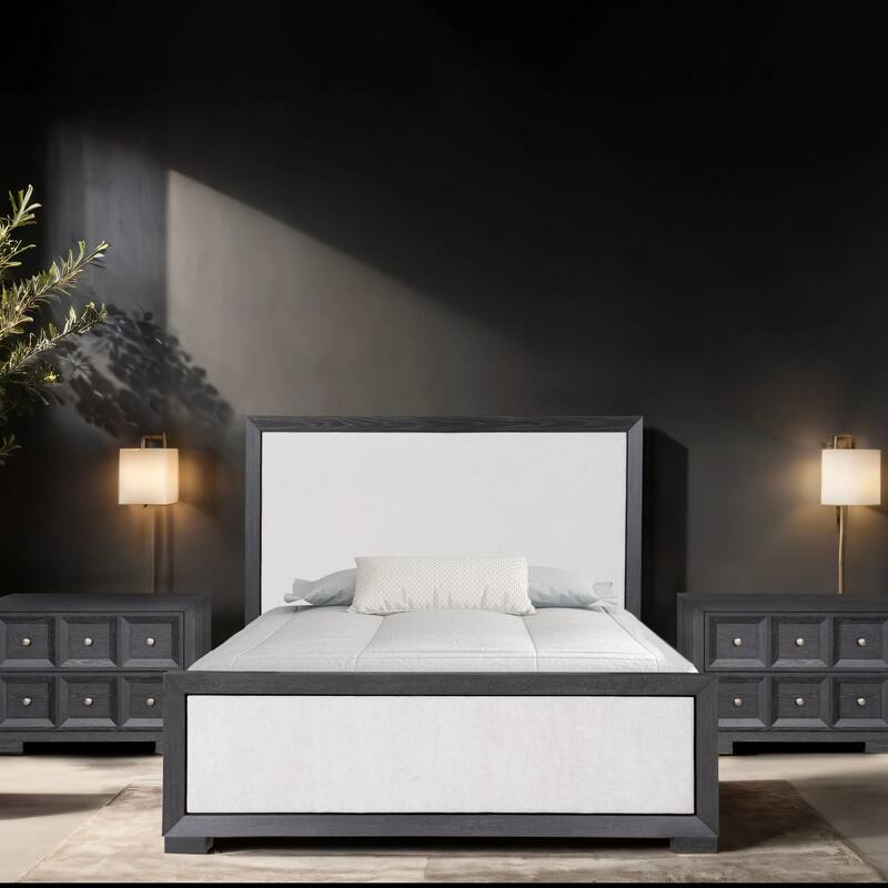 Furniture of America Durem II Modern Classic Solid Wood Fabric Panel Bed - Weathered Black - King