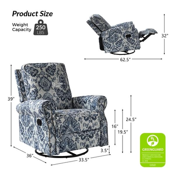 dimension image slide 4 of 13, Roderich Farmhouse Floral Print Swivel Rocker Recliner with Rolled Arms Set of 2 by HULALA HOME