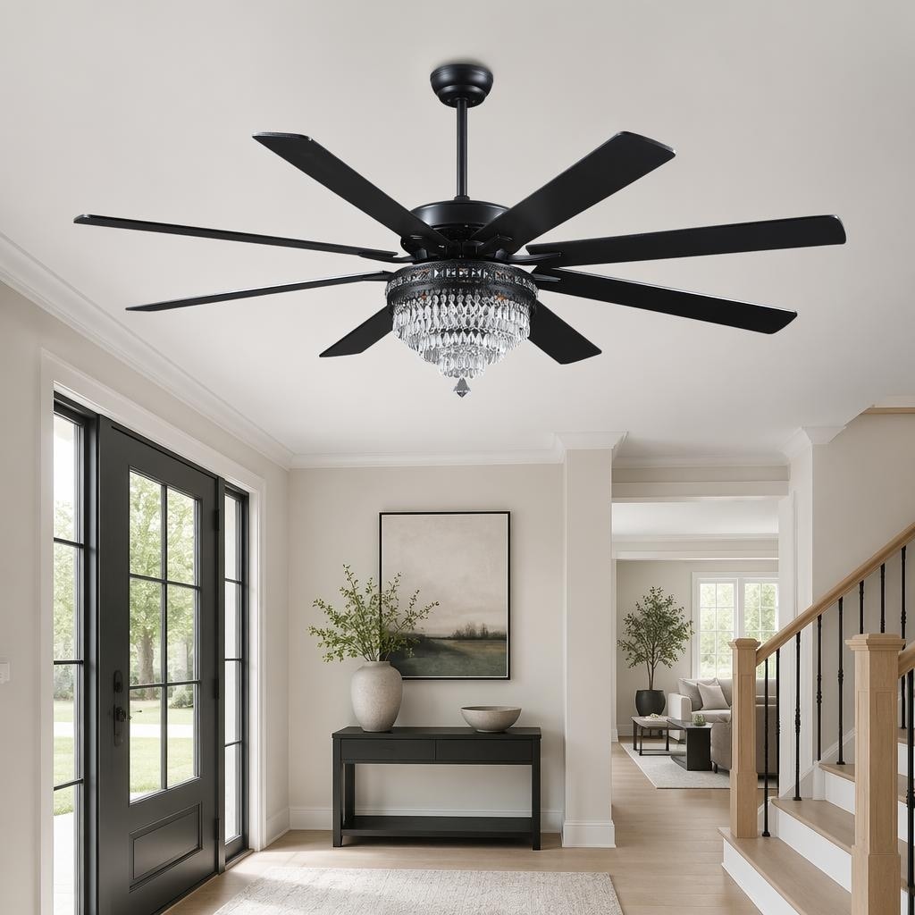 72" Crystal Ceiling Fan Fandelier with Lights and Remote Noiseless DC Motor, Retro/Farmhouse Lighting - 72 Inches