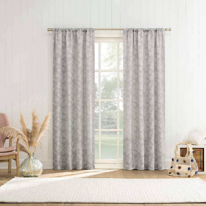 No. 918 Koda Woven Jacquard Leaf Semi-Sheer Rod Pocket 1-Piece Curtain Panel, Single Panel