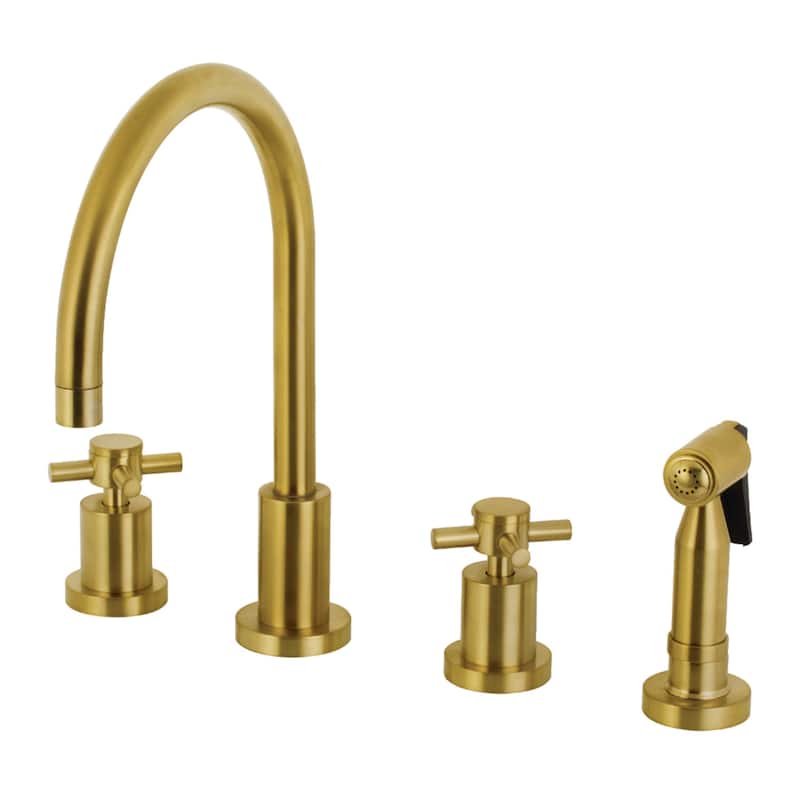 Kingston Brass Concord Deck Mount Widespread Kitchen Faucet with Brass Sprayer - Brushed Brass