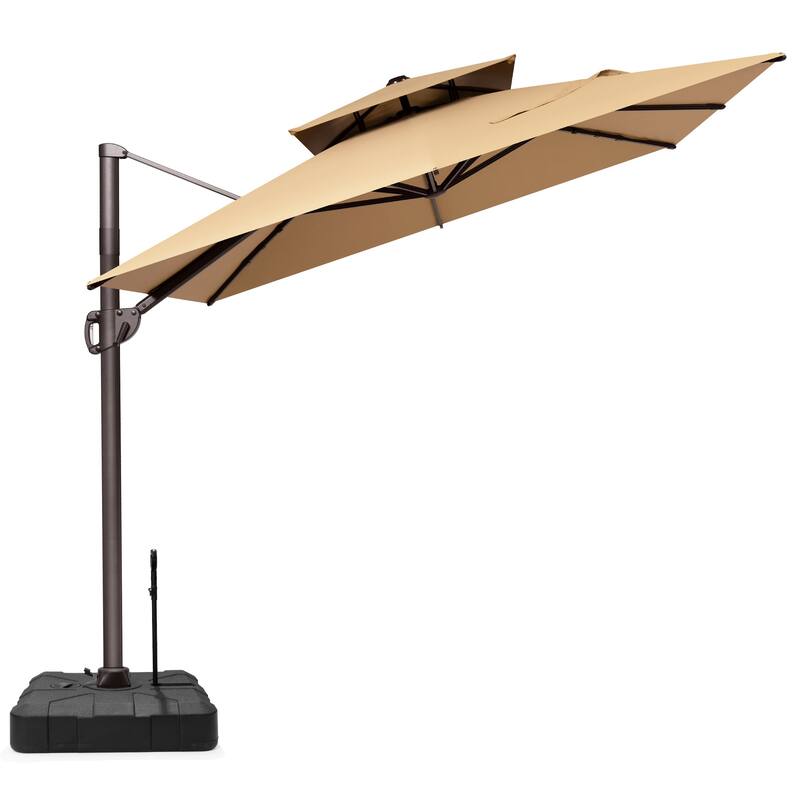 9x11 FT Rectangular Outdoor Patio Double Top Cantilever Umbrella with Rod Base - Tan