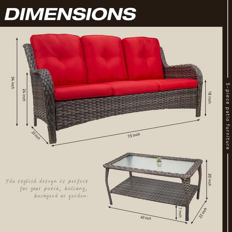 Cozywor Wicker Outdoor Lounge Sofa Couch with Cushions and Table