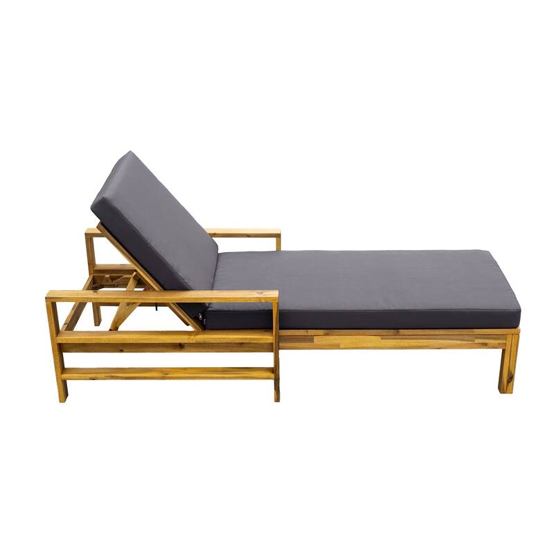 Wood Adjustable Backrest Outdoor Lounge Chair, Suitable for Gardens, Terraces, and Poolside Areas
