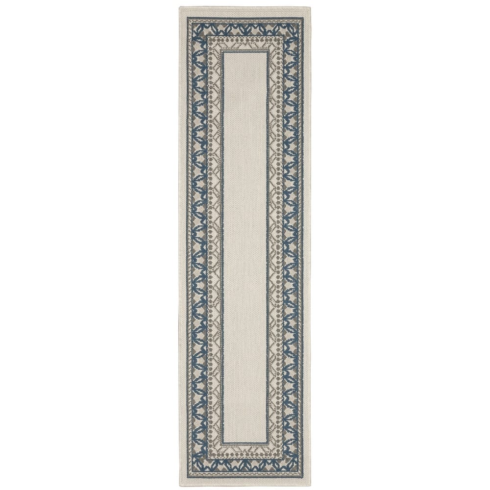 Vista Home Talcot Detailed Border Grey/ Teal Indoor-Outdoor Area Rug