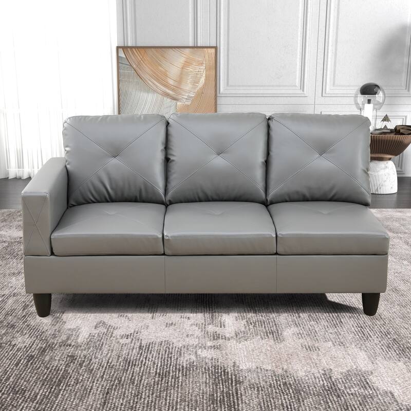 L-Shaped PU Leather Sofa & Chaise with Ottoman