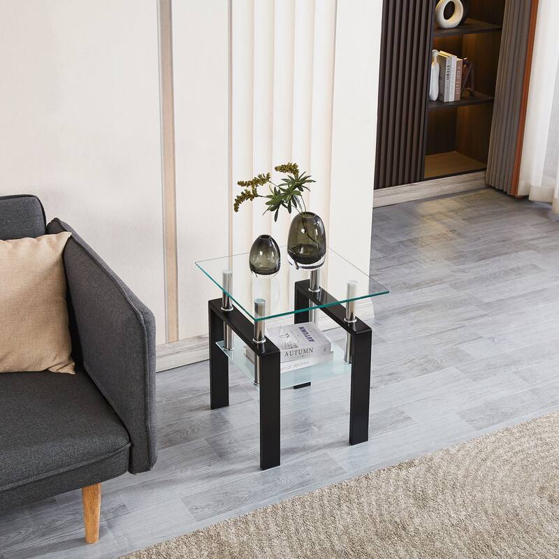 2-Piece Clear Tempered Glass Small Table