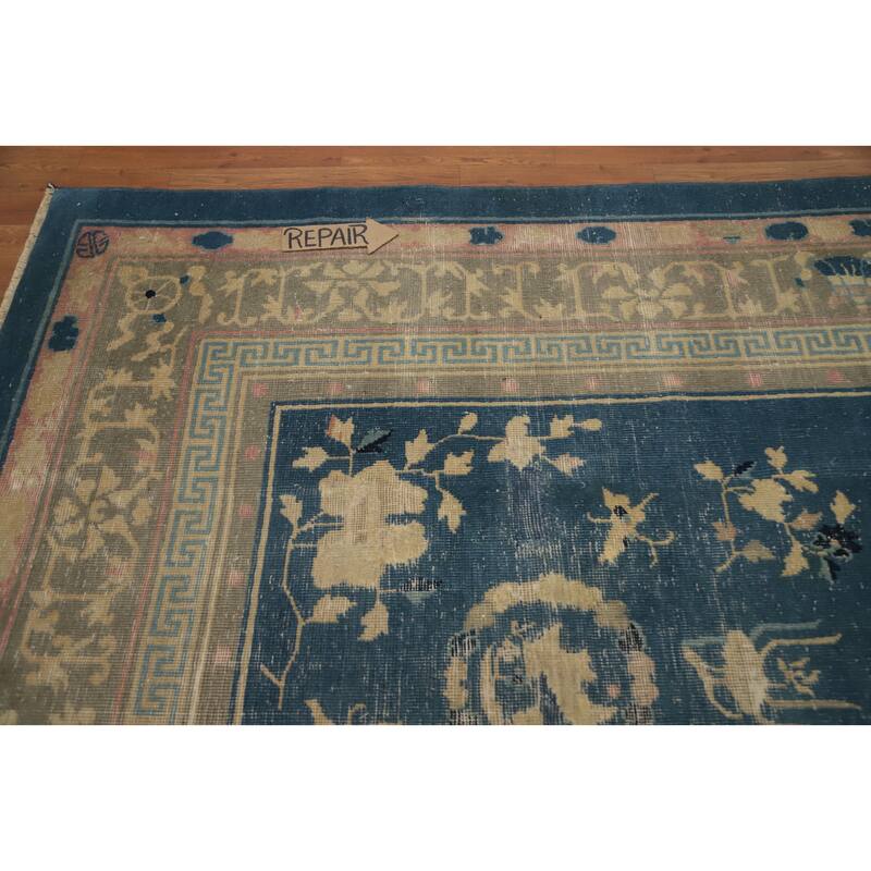 Hand Knotted Oriental 100% Wool Carpet Traditional Medallion Navy Blue & Blues Art Deco Area Rug - 10' 0'' X 8' 10''