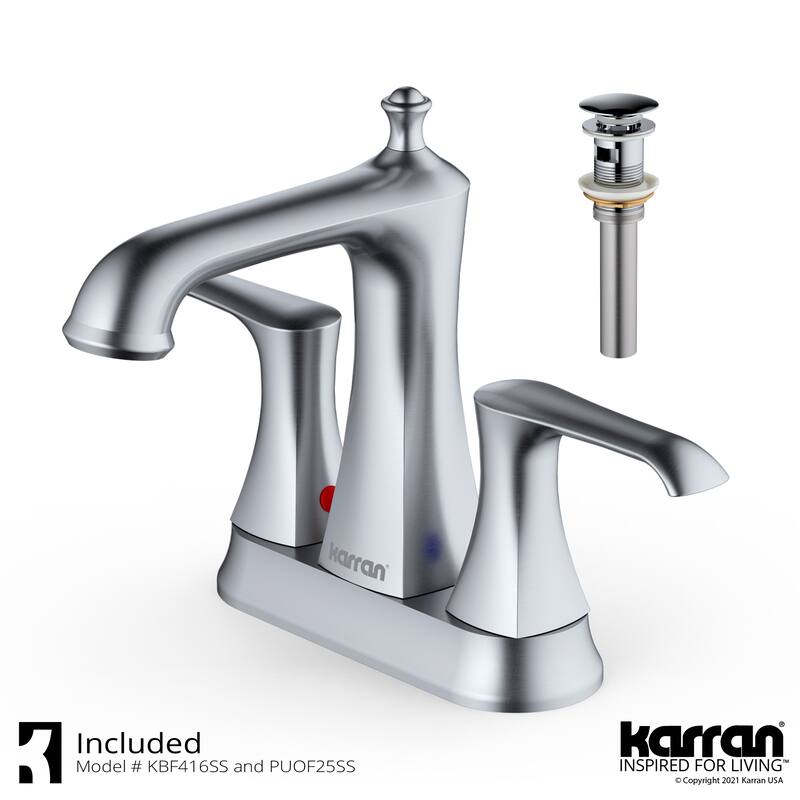 Karran Woodburn Two-Hole 2-Handle Bathroom Faucet with Matching Pop-Up Drain - Stainless Steel