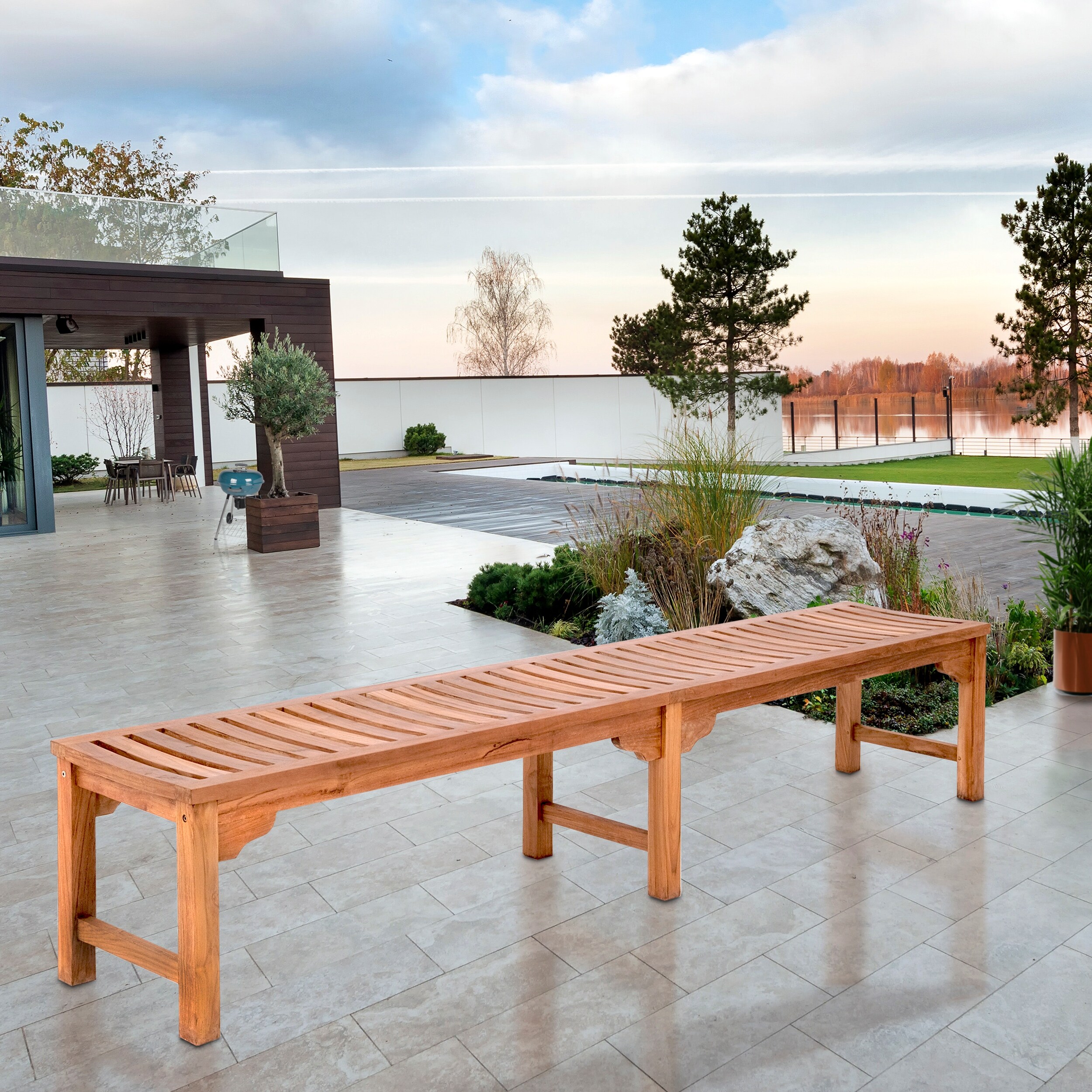 Chic Teak Santa Monica Outdoor Teak Wood Backless Bench 8 foot