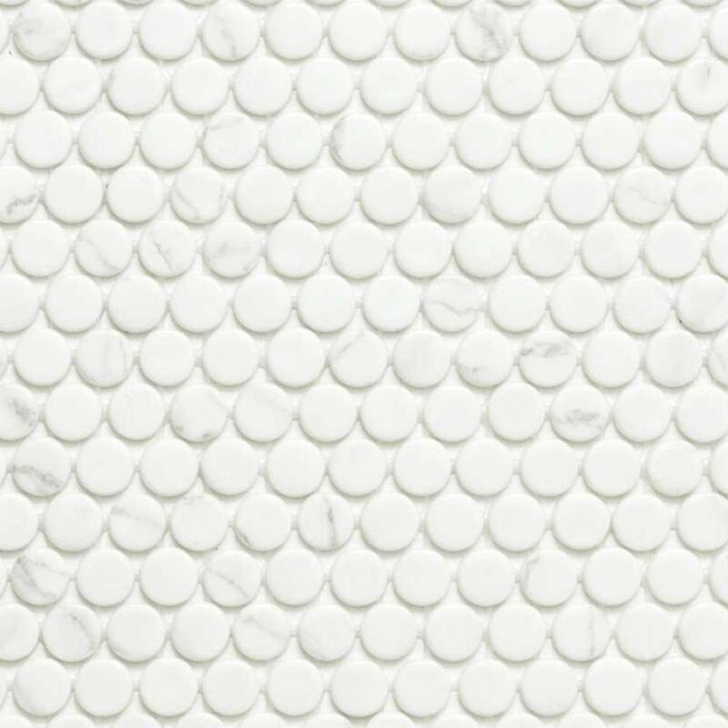 The Tile Life Eterna Penny 12x12 Venato White Round Glass Mosaic Floor, Wall & Backsplash Tile