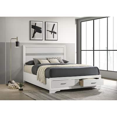 Orchid White Queen Storage Bed Solid Wood MDF Panel Bed Frame with Built-in Drawers No Box Spring Needed