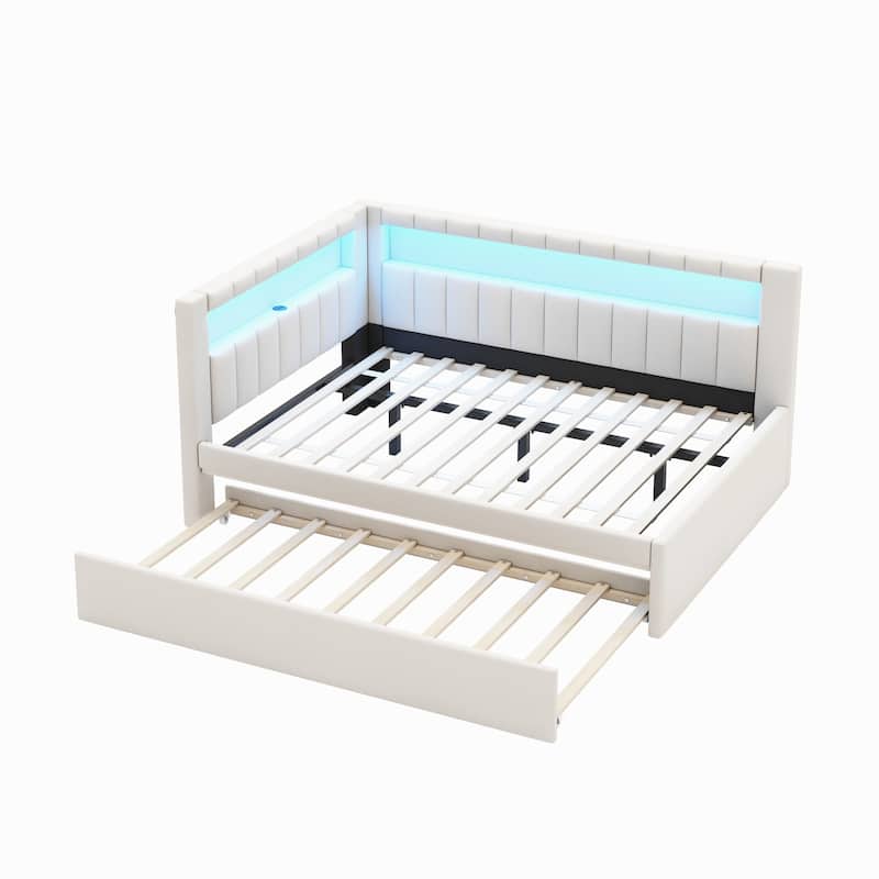 L-shape Daybed Built-in LED Belt and USB Ports, Corner Sofa Bed