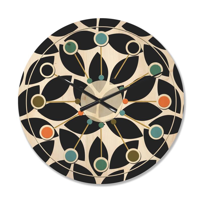 Designart 'Monochrome Geometric Pattern XII' Mid-Century Modern Wood Wall Clock