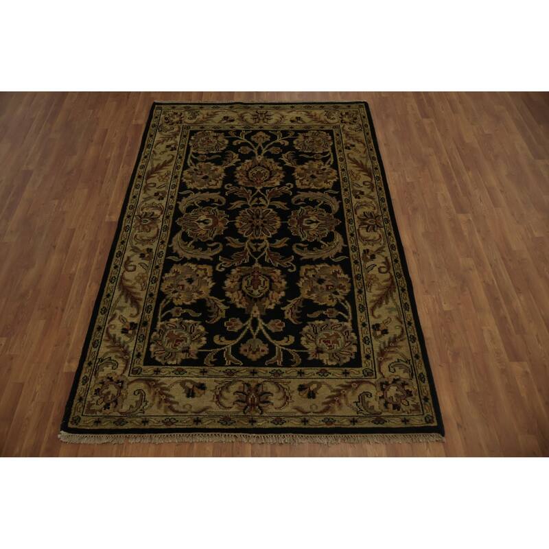 Hand Knotted Oriental 100% Wool Carpet Traditional All-Over Black Agra Area Rug - 8' 5'' X 5' 7''