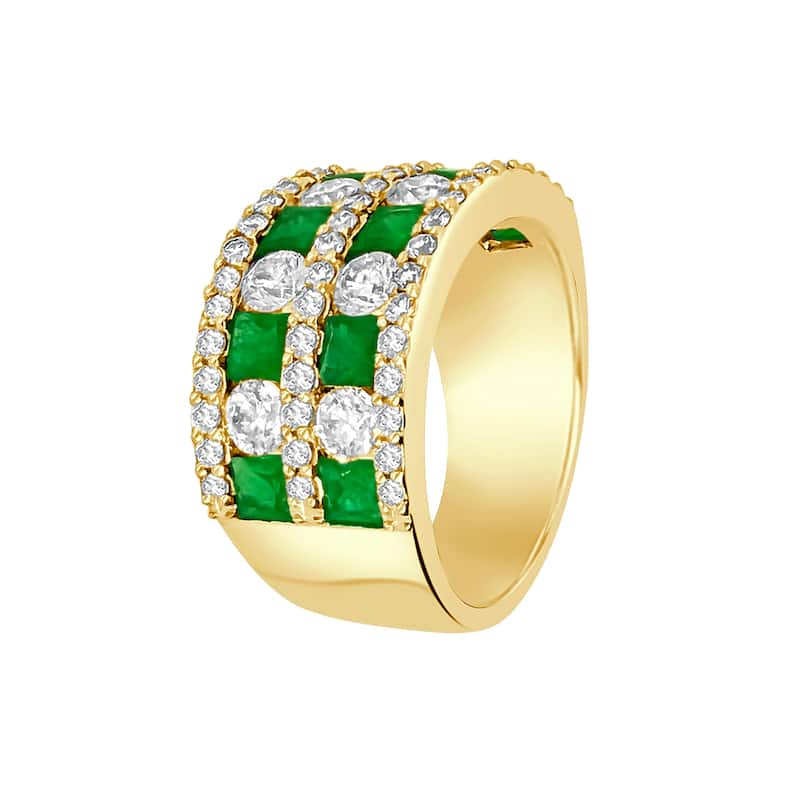 Auriya 14k Gold Emerald and Diamond Two-Row Wide Band 1.71 ct. tw. (F-G, VS)