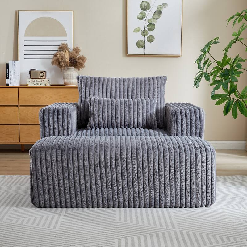Modern 62.5" Corduroy Sponge Sofa with Removable Footrest, No Assembly Required, Cozy Sleeper Chair for Indoor Spaces