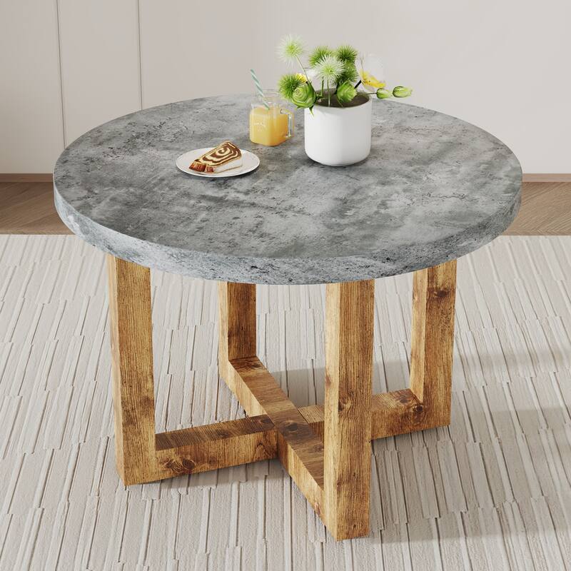 A modern and practical circular dining table. Made of MDF tabletop and wooden MDF table legs