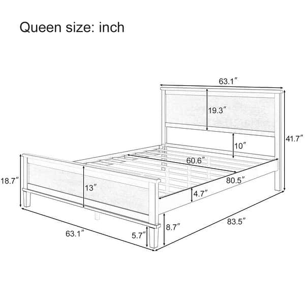dimension image slide 5 of 6, Wood Platform Bed Frame with Headboard, Wooden Panel Bed with Wood Slat Support and Under Bed Storage, No Box Spring Needed