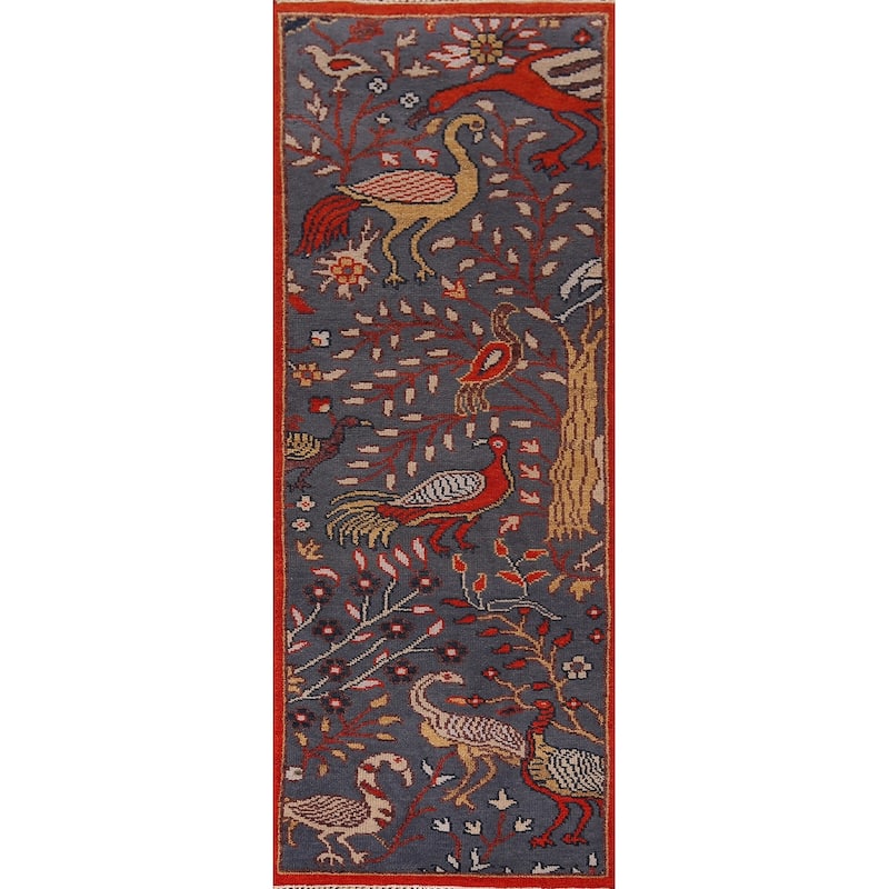 Animals Design Ziegler Indian Runner Rug Hand-Knotted Wool Carpet - 2'5"x 8'0"