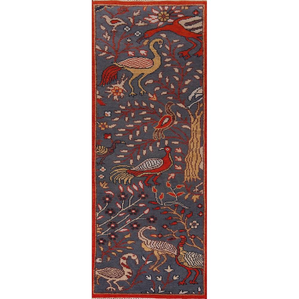 Animals Design Ziegler Indian Runner Rug Hand-Knotted Wool Carpet - 2'5"x 8'0"