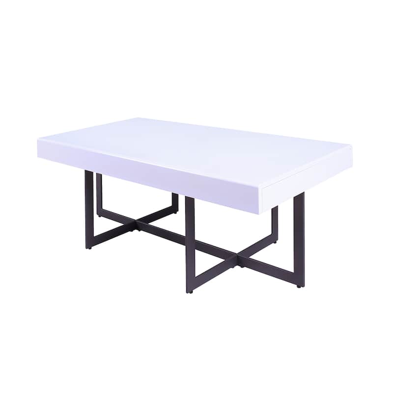 DH BASIC Contemporary White High Gloss Steel 2-Piece Storage Coffee Table Set by Denhour