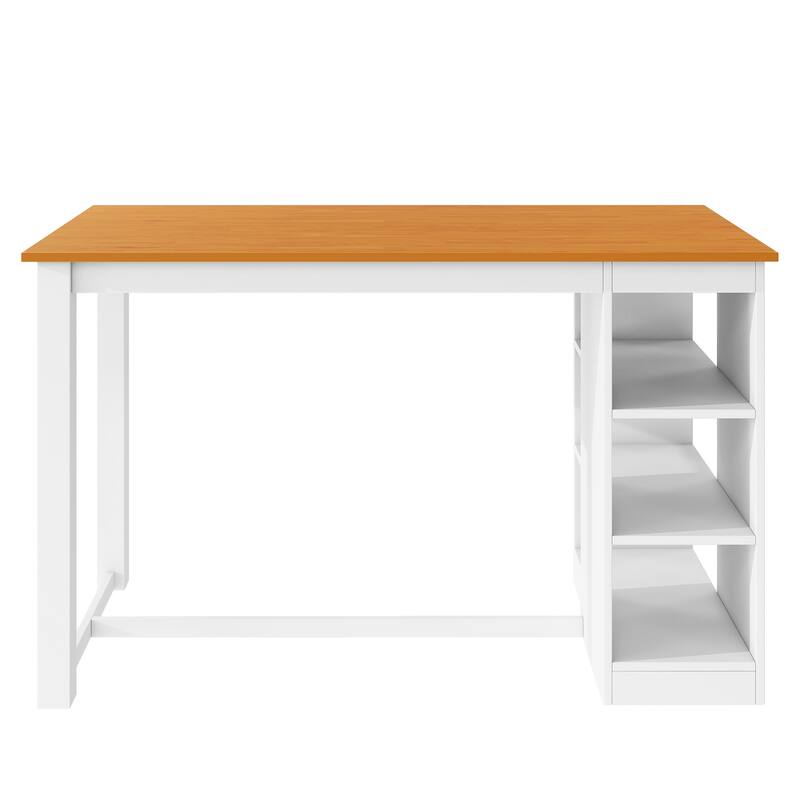 Wood Dining Table Set with 3-Tier Storage Shelves, 5-Piece Kitchen Table Set with Upholstered Dining Chairs