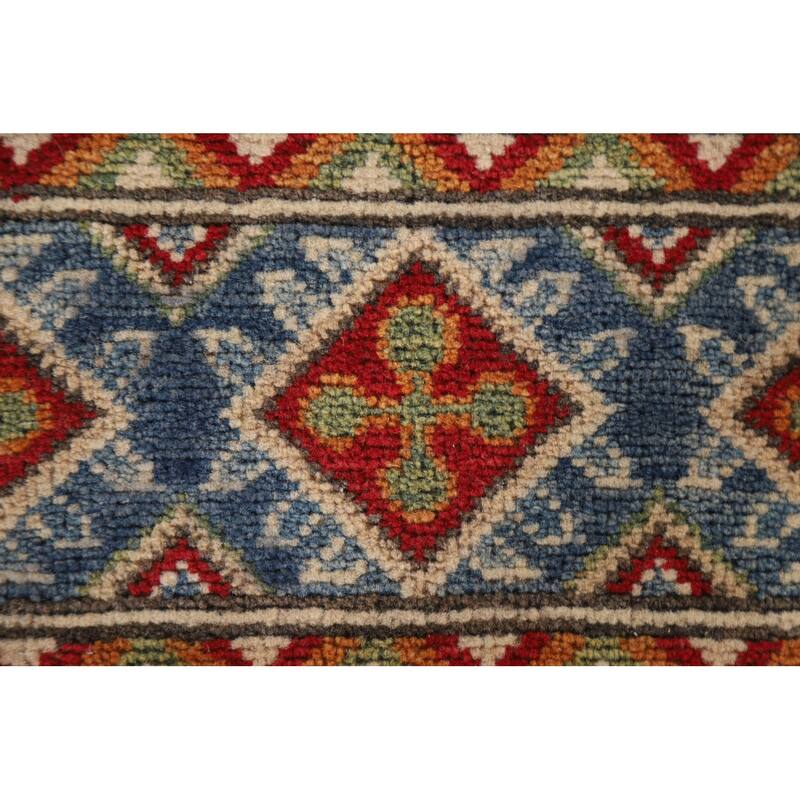 Hand Knotted Oriental 100% Wool Carpet Traditional All-Over Multi-Colored Kazak Runner Rug - 13' 11'' X 2' 6''