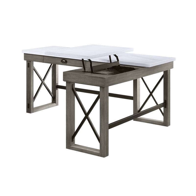 Elegant L-Shaped Writing Desk with Lift-Top Storage, Spacious Drawer & Marble Finish for Corner Workspaces
