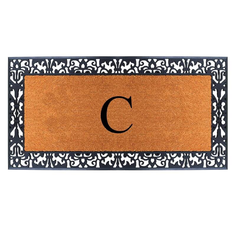 A1HC Rubber and Coir Paisley Border Heavy Duty Non-Slip Durable Double Door Monogrammed Doormat 30"X60", Black - C   