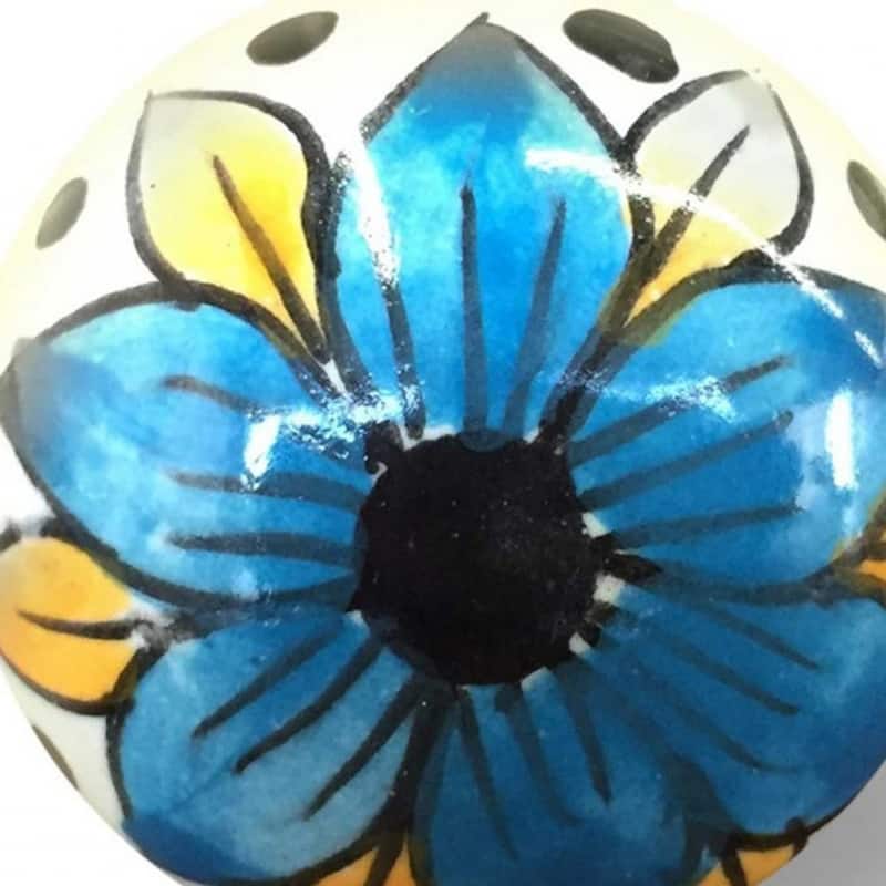 Set of 8 Ceramic Flower Cabinet Knobs Hand-Painted Round Drawer Pulls for Dresser and Doors - 1.5" X 1.5" X 1.5"