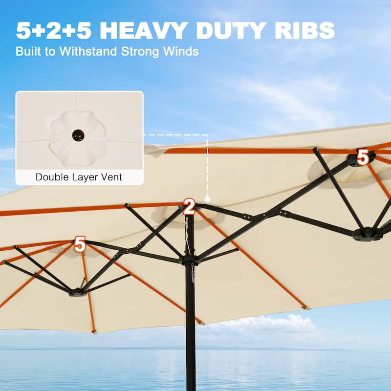 15FT Double-Sided Patio Umbrella with Umbrella Base and 2 Sandbags