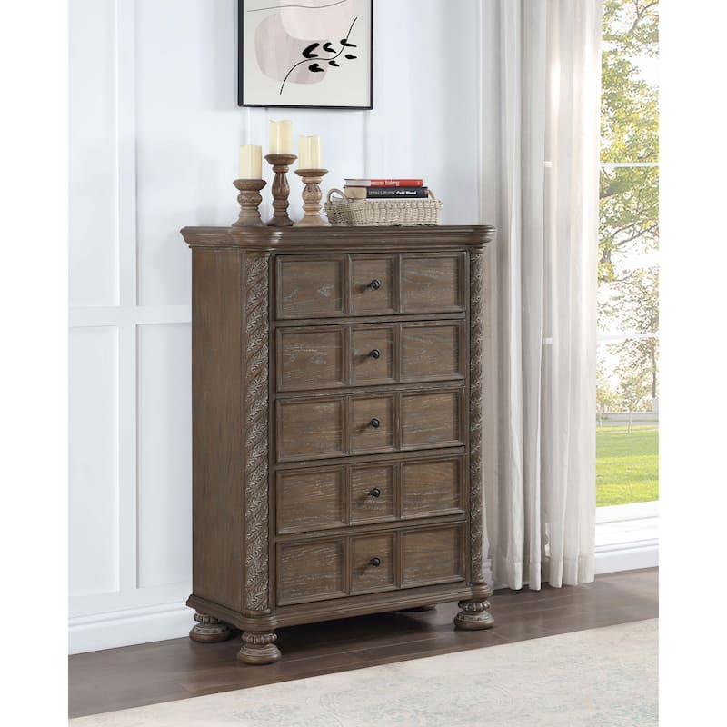 Emmett Traditional Wood 5-drawer Bedroom Chest Walnut
