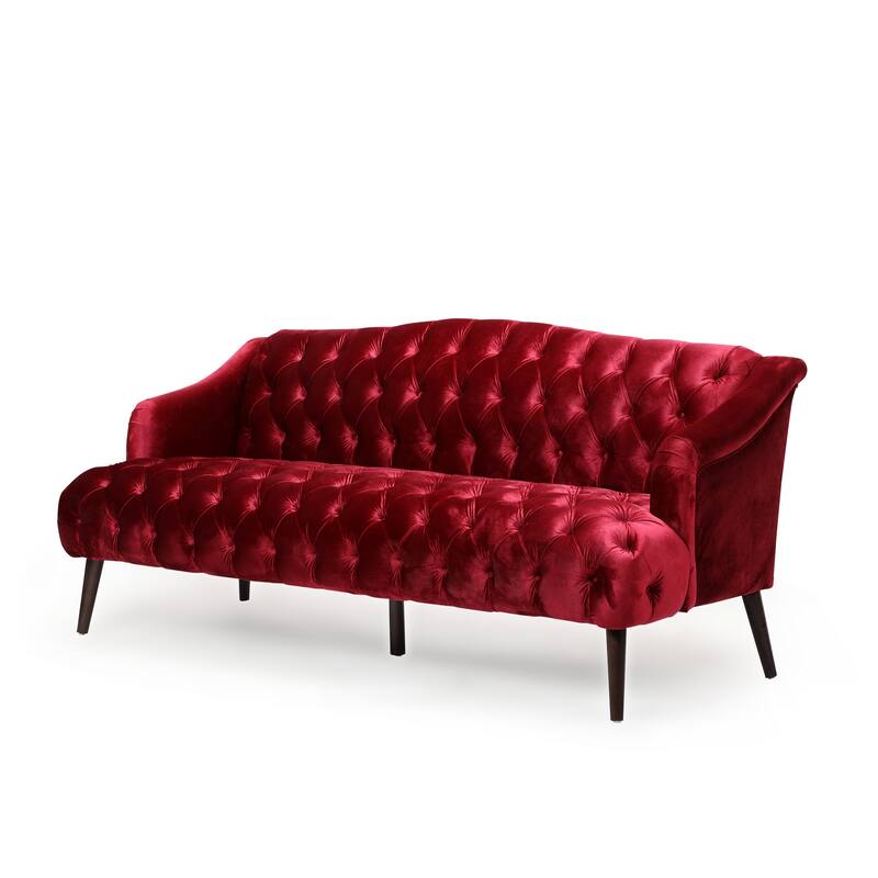 3-Seat PU Sofa with Tufted Stitching, Birch Legs for Living Room