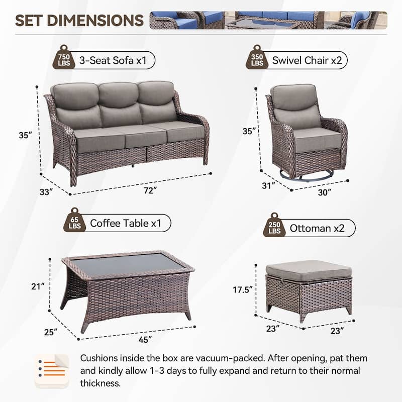 Pocassy Outdoor Sofa Patio Swivel Chairs Sets
