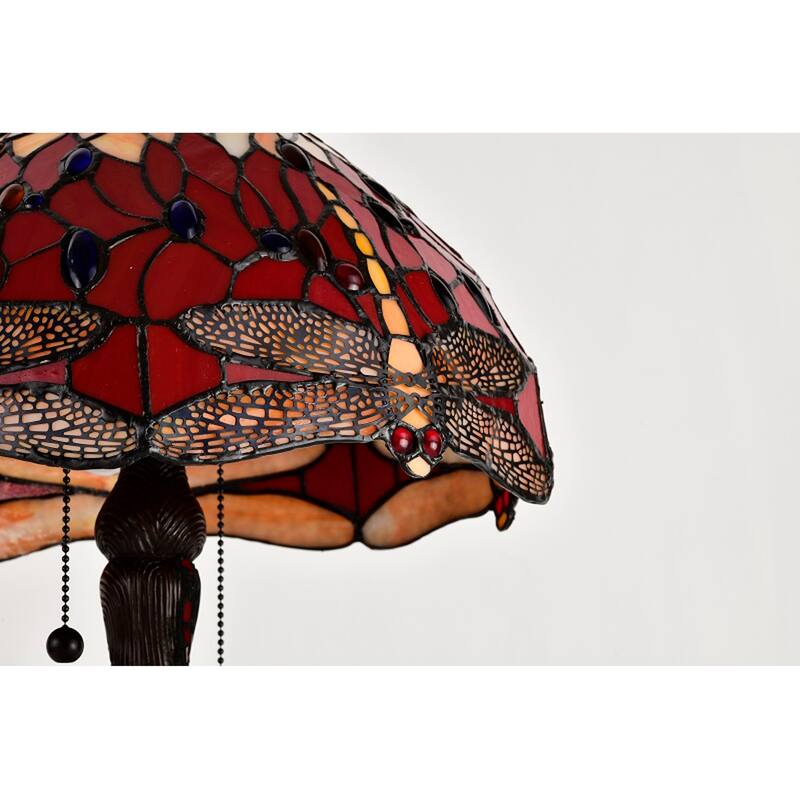 Tiffany Style Red Dragonfly Lamp w/ Mosaic Base