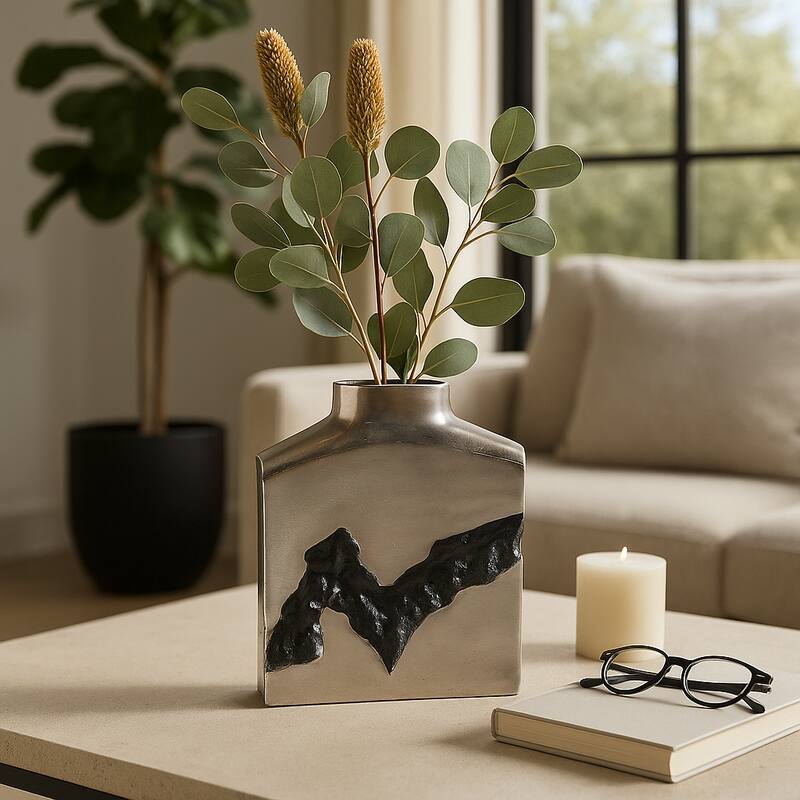 Artistic Table Vase with Fractured Finish for Home Decor - Silver - 10.0"