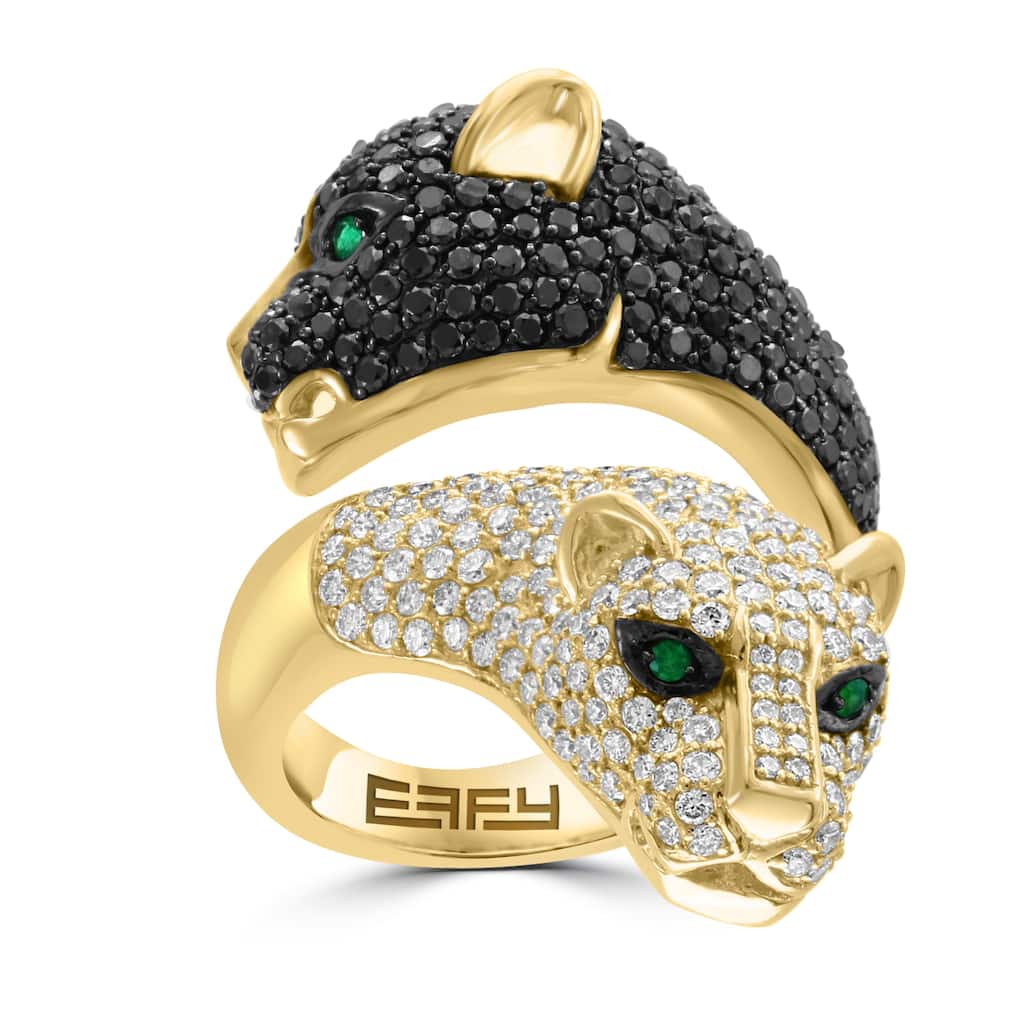 Effy Women's 14K Yellow Gold Diamond,Black Diamond,Natural Emerald Panther Ring