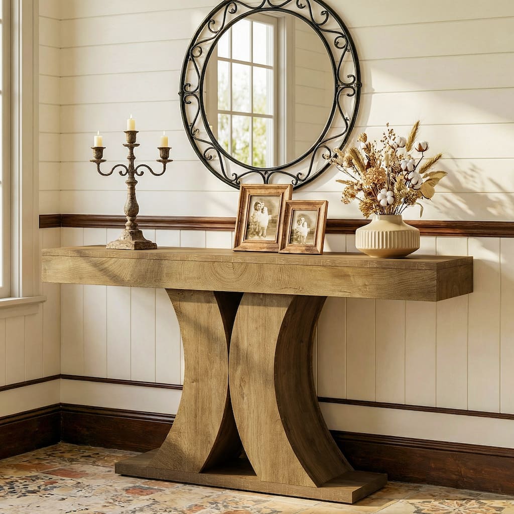 59 Inch Farmhouse Console Table for Entryway, Wooden Rectangular Sofa Table Behind the Couch - 59.06" L x 13.78" W x 33.46" H