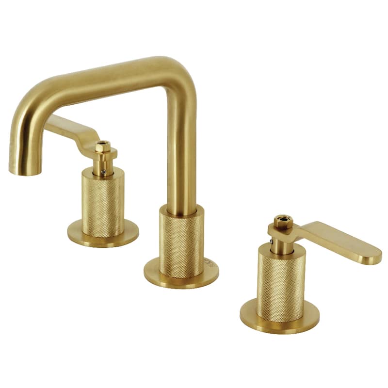 Kingston Brass Whitaker Two-Handle 3-Hole Deck Mount Widespread Bathroom Faucet with Push Pop-Up - Brushed Brass