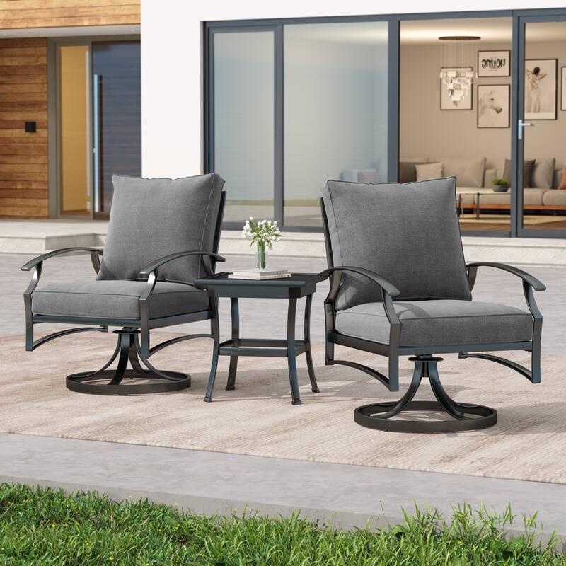 3 Piece Patio Metal Swivel Chair Seating Group with Side Table
